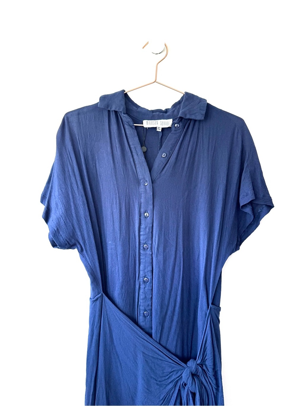Madison Square Blue Wrap Dress XS Button Front Tie Waist Mini Dress